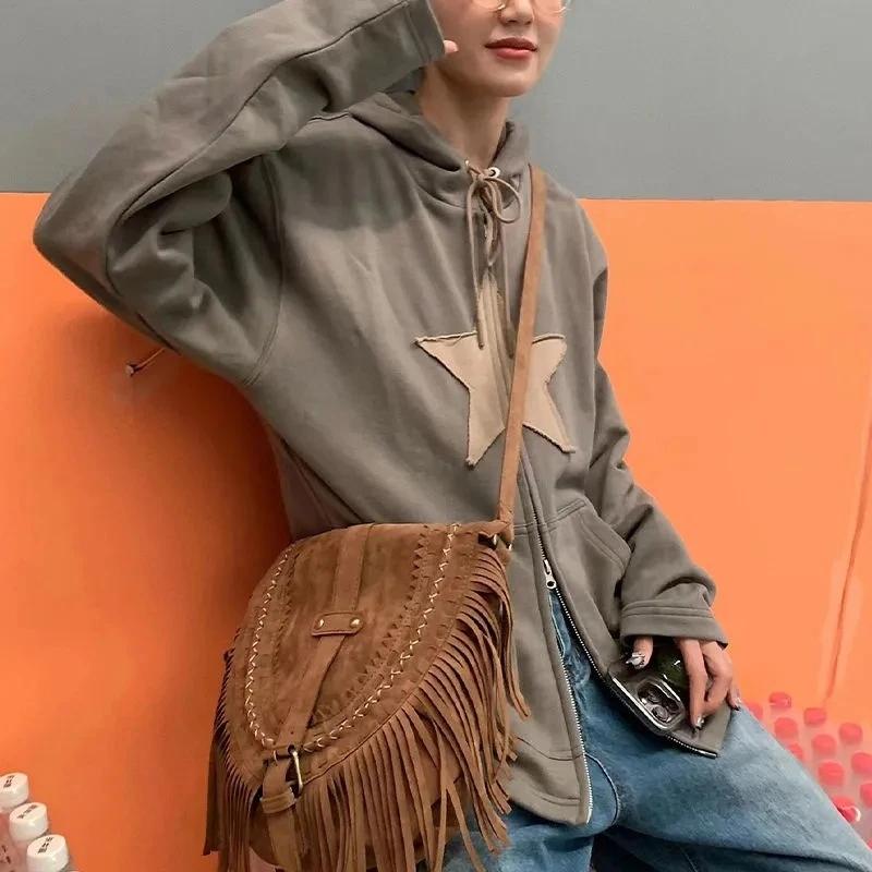 Готический Harajuku, винтажные толстовки со звездами, корейская мода, свободная толстовка на молнии с длинными рукавами в стиле хип-хоп, куртка Y2k, стильная одежда