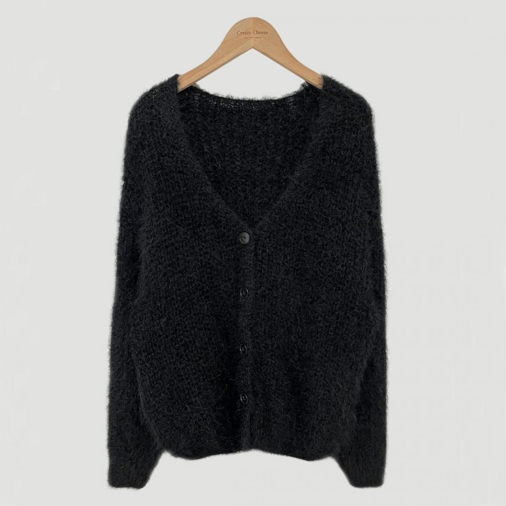 Korean Chic Retro V-Neck Faux Mink Fur Sweater Cardigan - Long-Sleeved, Loose-Fit Women's Knitwear
