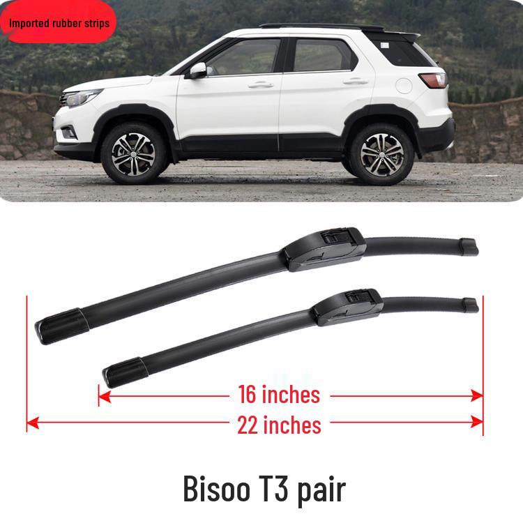 Bisu T3 Compatible Boneless Wiper Blade and Rubber Strip for Front and Rear