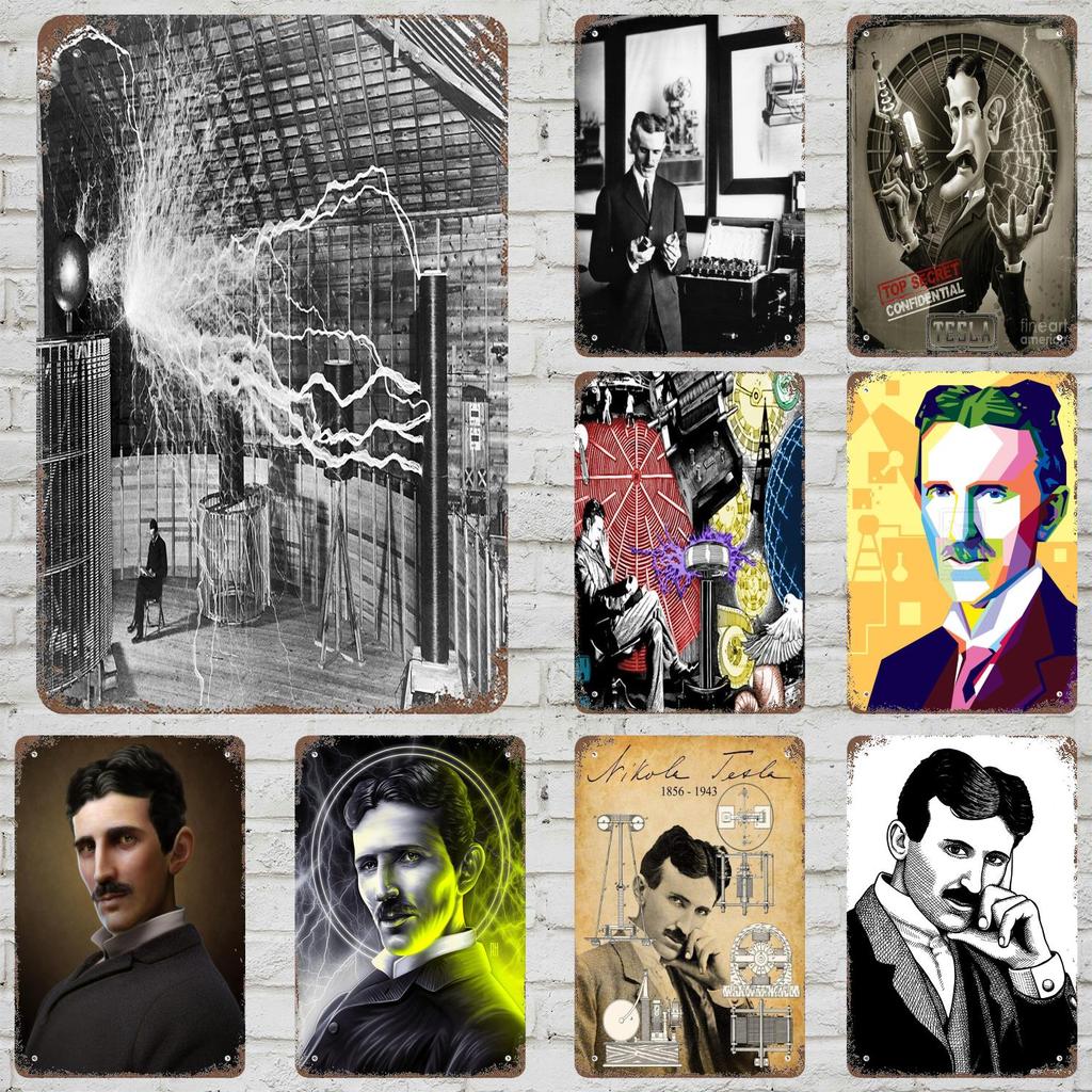 Никола Тесла Винтажная жестяная табличка Декор дома Настенный декор Искусство Настенный гобелен Украшение комнаты Декор Ретро Металлическая табличка Барные плакаты