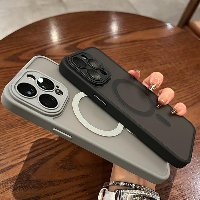 Luxury Matte Magnetic For Magsafe Translucent Case For iPhone 16 15 14 13 11 12 Pro Max Plus Glass Lens Wireless Charge Cover