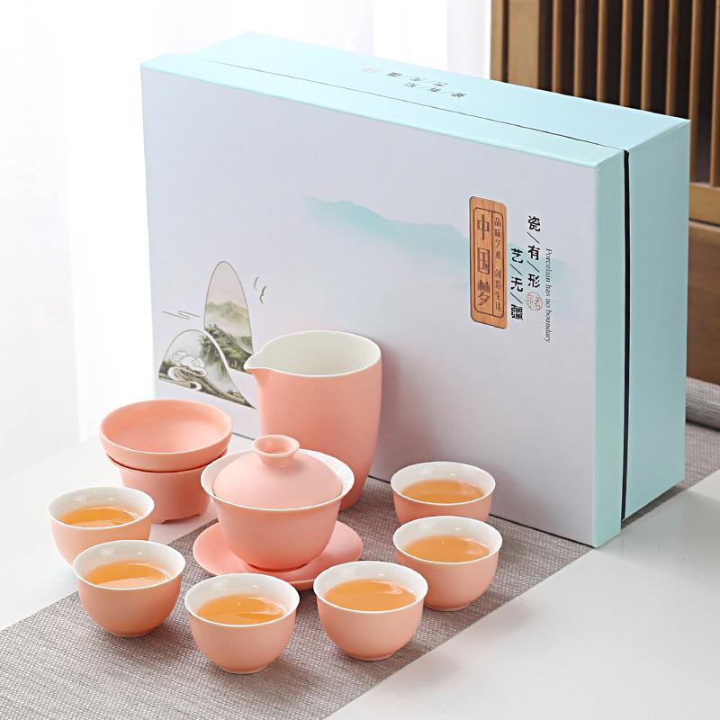 Household Simple Color Glaze Ceramic Kung Fu Tea Set Gift Box Set Gift Gift