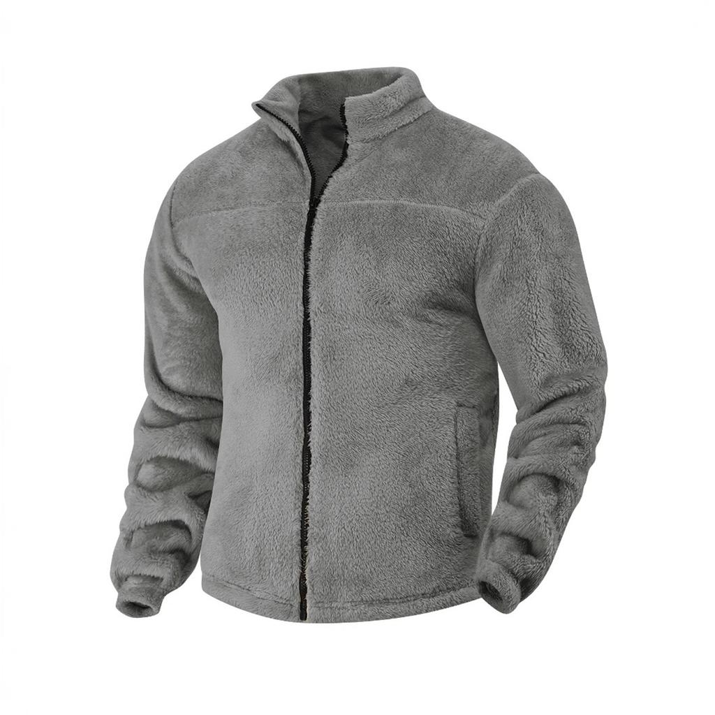 Men's Casual Loose Fleece Stand-up Collar Coat, Zipper Fleece Warm Coat