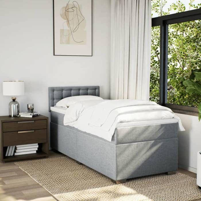 Maison Exclusive - Sommier à lattes de lit avec matelas Gris clair 90x200 cm Tissu