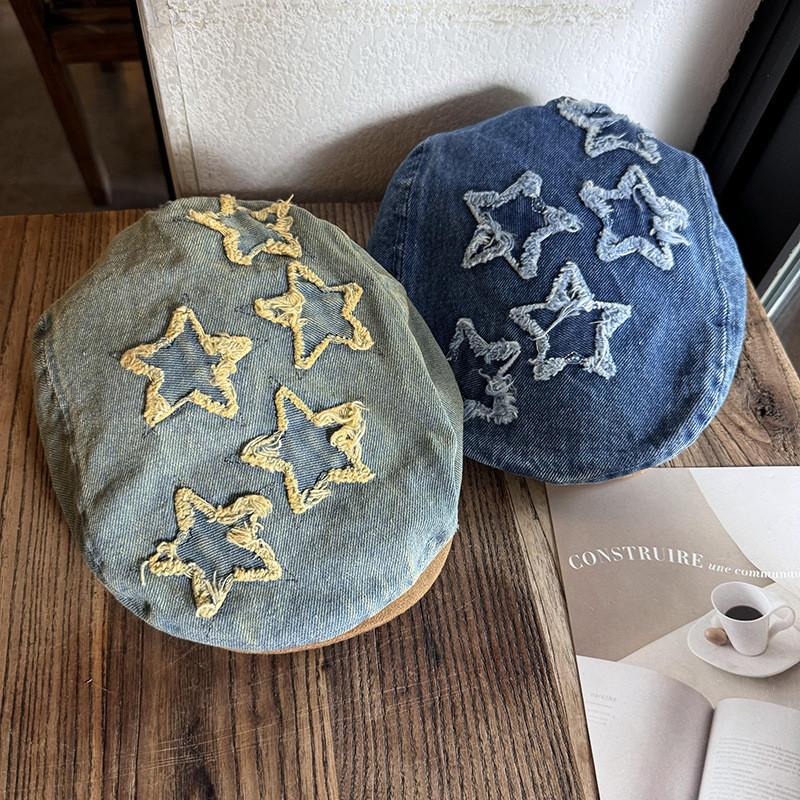 Винтажная джинсовая беретка с принтом «Звездное небо» для арт-моды и повседневной носки