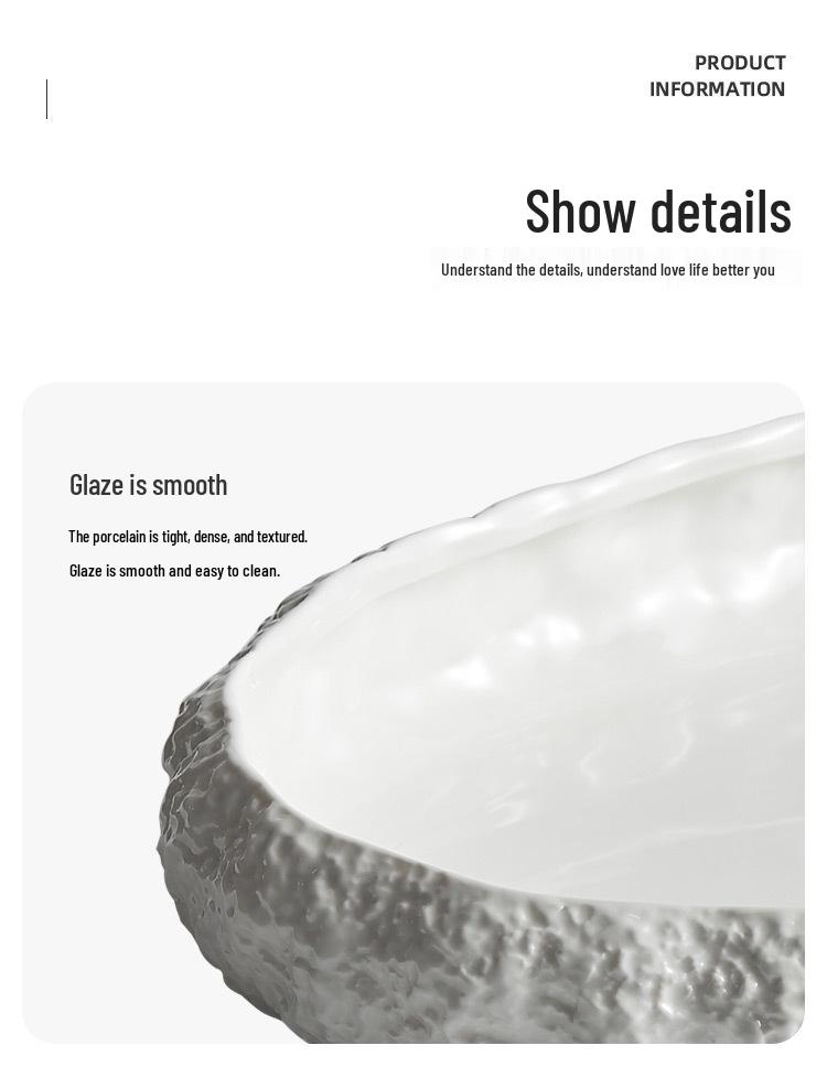 Большая керамическая тарелка для морепродуктов с текстурой камня для отеля и дома - издание 2025 года