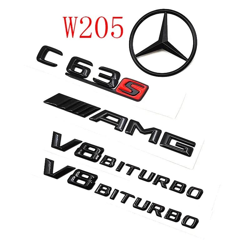 IXEA6 3D Black C63S Logo Letters V8 BITURBO Badge Car Rear Star Sticker Trunk AMG Emblem For Mercedes Benz AMG W205 C205 Accessories