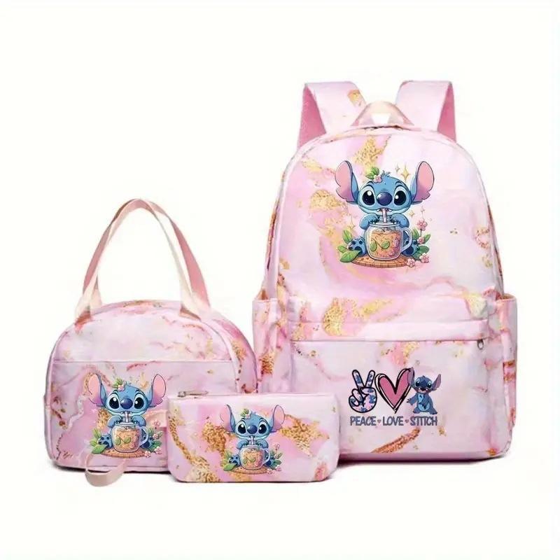 Stitch Backpack Lunch Bag Pencil Pouch Set 3-in-1 Student Backpack Custom Pattern Kids Bookbag Waterproof Durable School Supplies