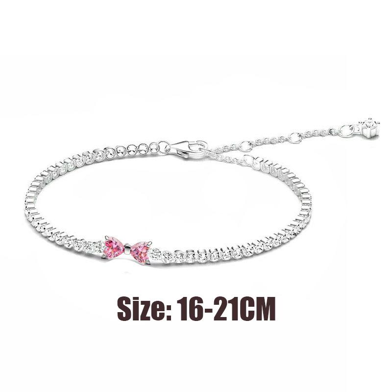 925 silver women's bracelet with adjustable bow, heart-shaped zircon bracelet, fashionable DIY jewelry gift