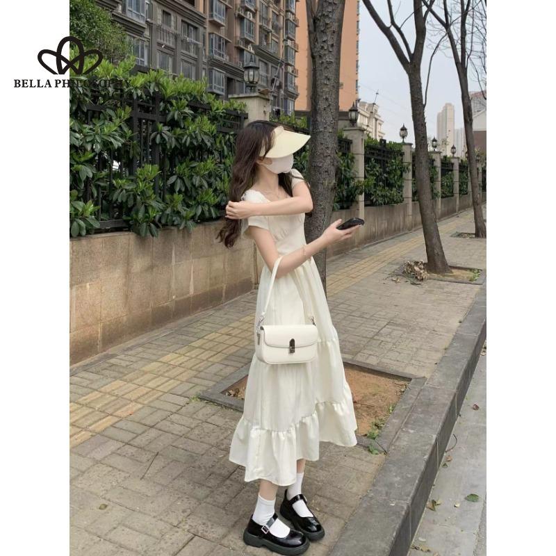 Летнее платье высокого качества в стиле ретро во французском стиле, нежное темпераментное платье, однотонное, простое, тонкое, с узкой талией, с узкой талией