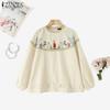 Women Casual Lace Splice O-neck Long Sleeve Loose Print Blouse