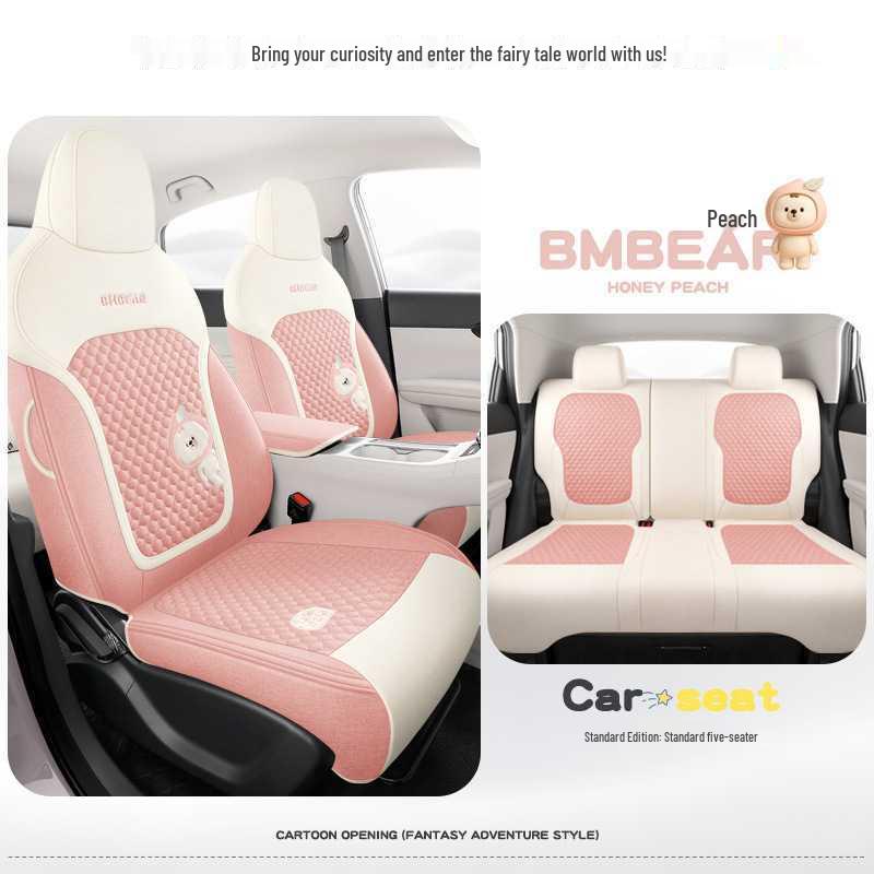 Universal Cartoon Linen Seat Cover for Geely Vision - Full Coverage, All-Season Cushion