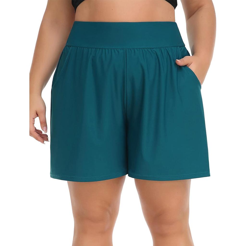 CHARMLEAKS Плюс размер шорты для плавания для женщин шорты с высокой талией танкини купальник снизу с карманами