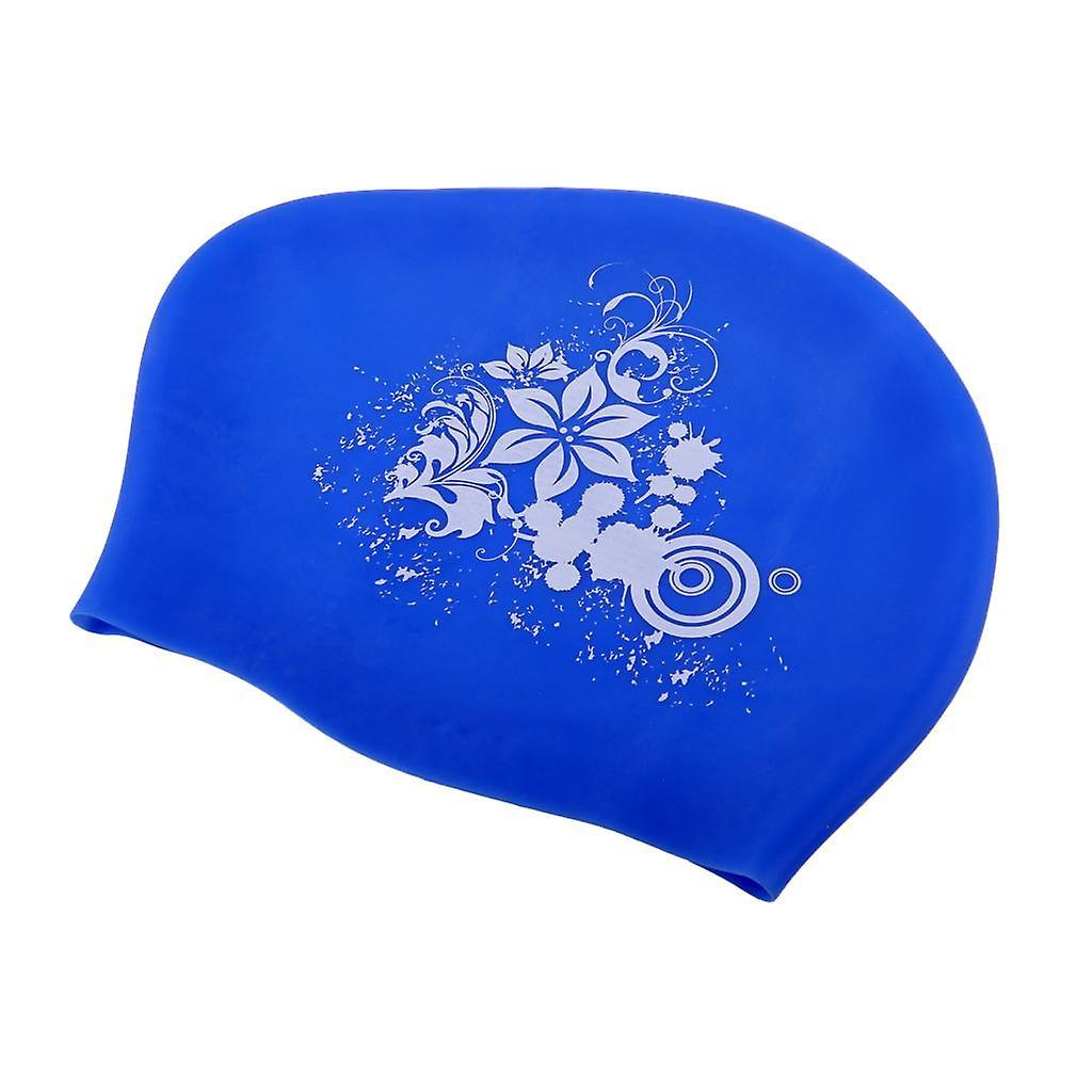 3x Elastic Silicone Swim Cap Swimming Pool Hat for Women Girls Men Dark Blue