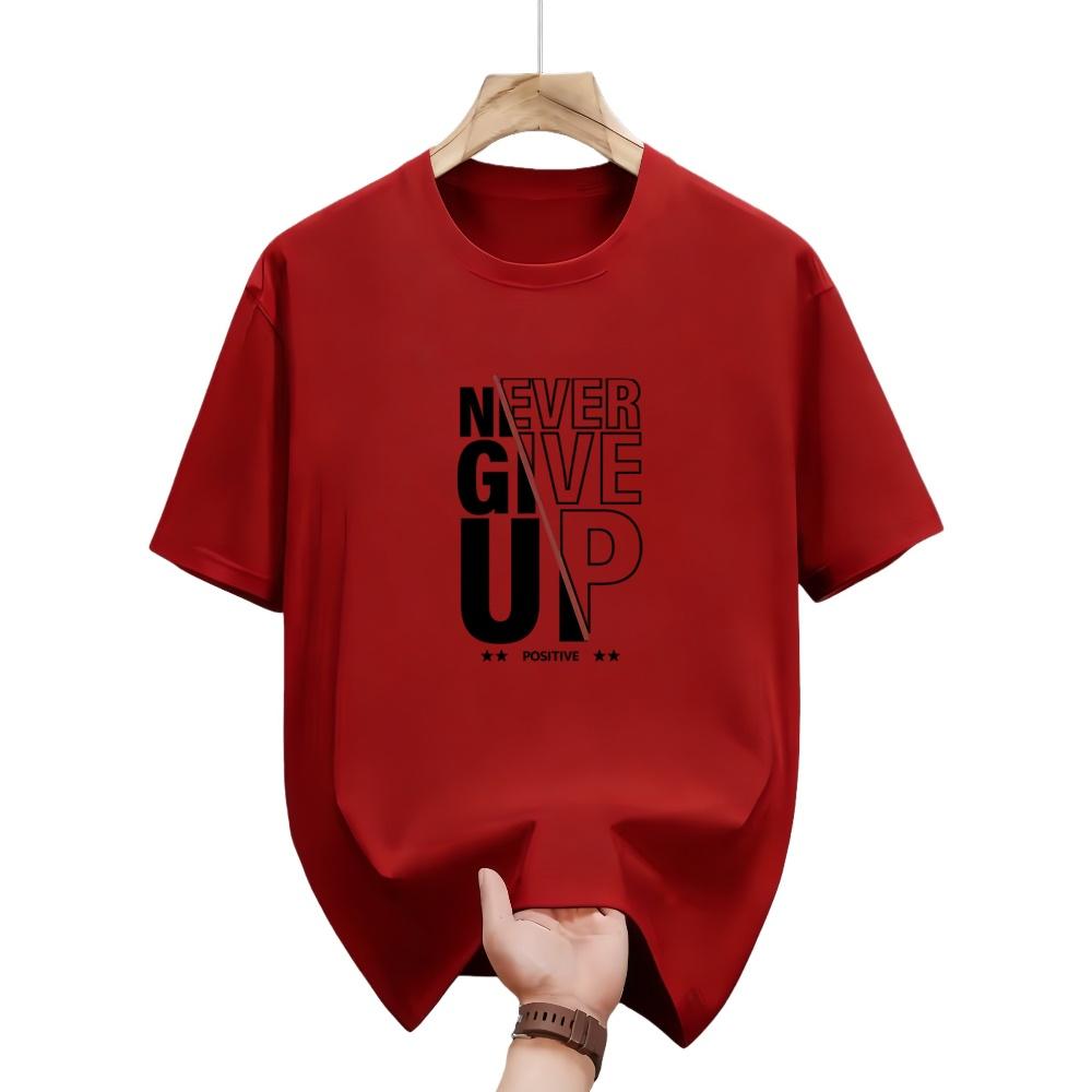 Мужская футболка с позитивным принтом-монограммой 'Never Give Up' Модная футболка с графическим изображением букв Повседневная футболка с коротким рукавом Удобный топ Готические футболки