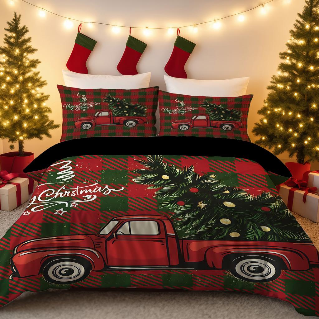 Comforter 3Pcs Checkered Christmas Coreless Duvet Set With Multiple Sizes For Bedrooms Dormitories Soft And Comfortable Machine Washable