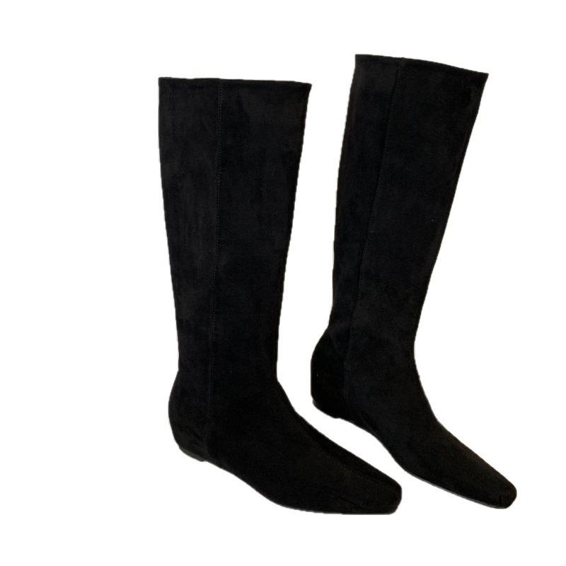 Версия из коровьей кожи! Yadan стиль западные ковбойские сапоги женские ретро нишевые с большим обхватом голенища тонкие с внутренней танкеткой плиссированные сапоги-чулки