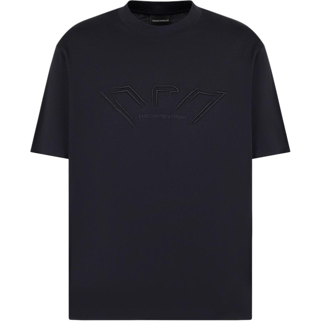 Emporio Armani Мужская футболка с круглым вырезом и короткими рукавами, принт-вышивка буквы, темно-синий, 6D1TQ7-1JOCZ-0988