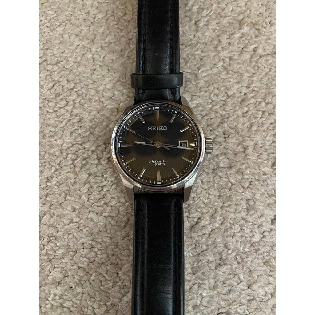 SEIKO автоматические часы черный циферблат кожаный ремешок
