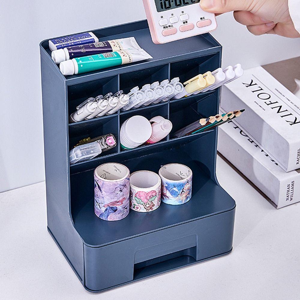 6-Grid Oblique Pen Holder Solid Color Cosmetics Storage Box Stationary Organizer  Home