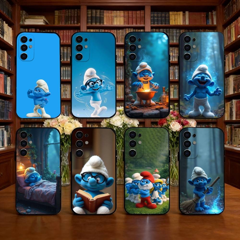 F-Funny and cute cartoon B-blue elves Phone Case Black Silicone Soft For Samsung S25,S24,S21,S22,S23,S30,Ultra,S20,Plus,Fe,Lite