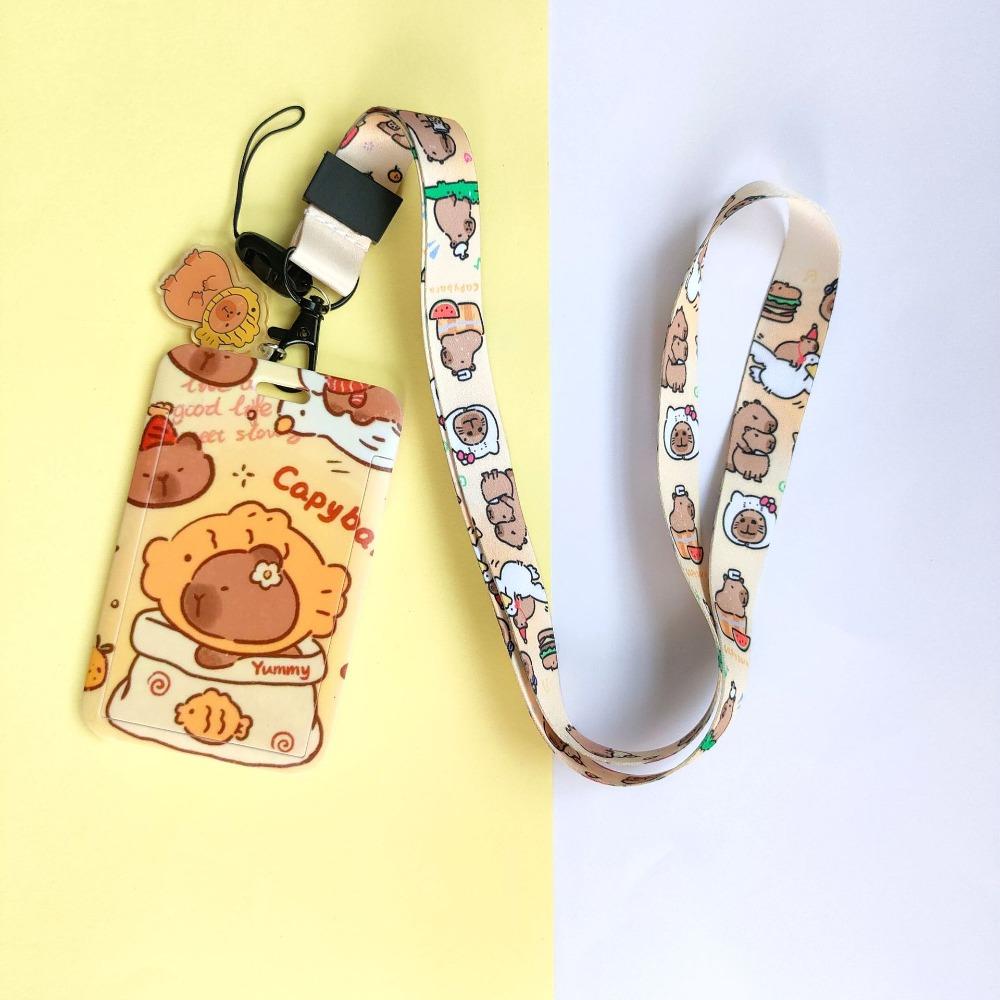 ABS ID Protection Card Case Cartoon Printing Long Lanyard Card Case Anti Loss Card Sleeve