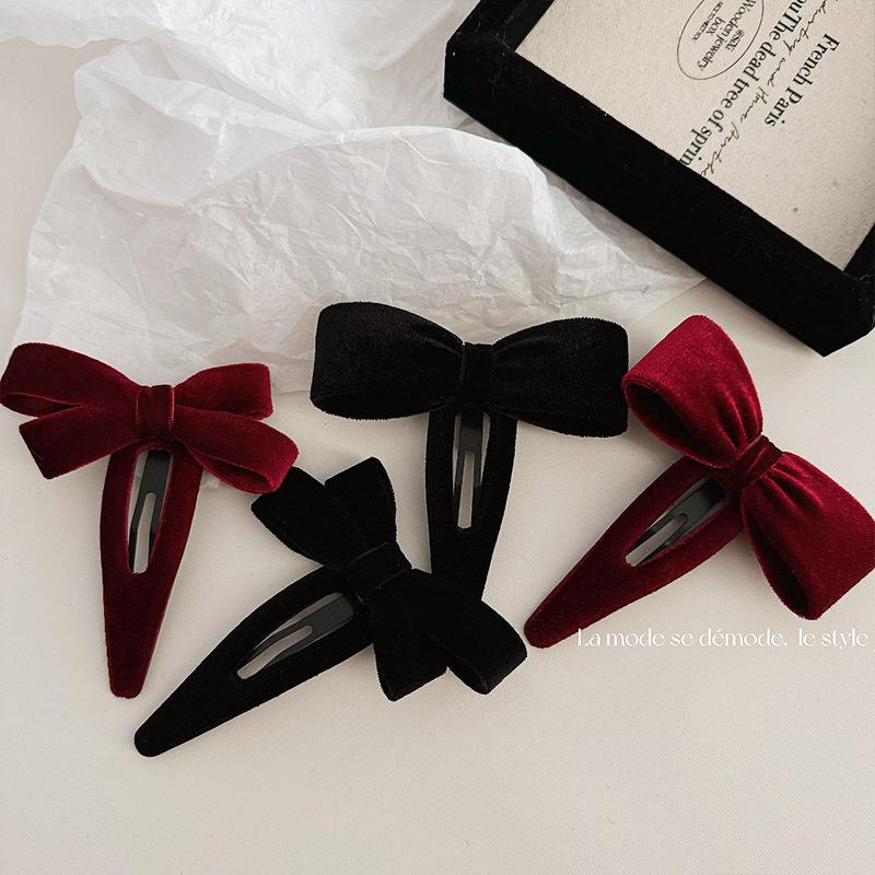 Minimalist Bowknot BB Clip Wine Red Barrettes Autumn Winter Side Clip Bang Clip Cropped Hair pin Barrettes Headdress