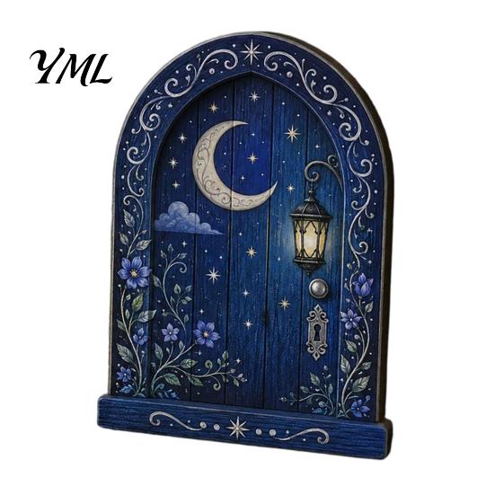Small Fairy House Accessories Mini Wooden Door, 2D Flat Miniature Garden Rustic Nordic Style Decor Gate for DIY Craft, Dollhouse Accessory,
