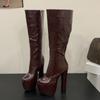 Eilyken Punk Style Square High Heels Women Knee-High Boots Fashion Zipper Platform Round Toe Autumn Winter Shoes