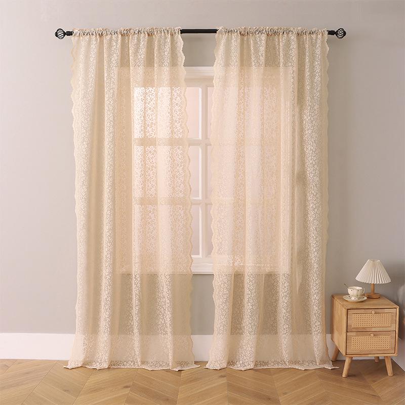 Summer Fresh White Lace Floral Curtains with Hollow Design for Living Room & Balcony