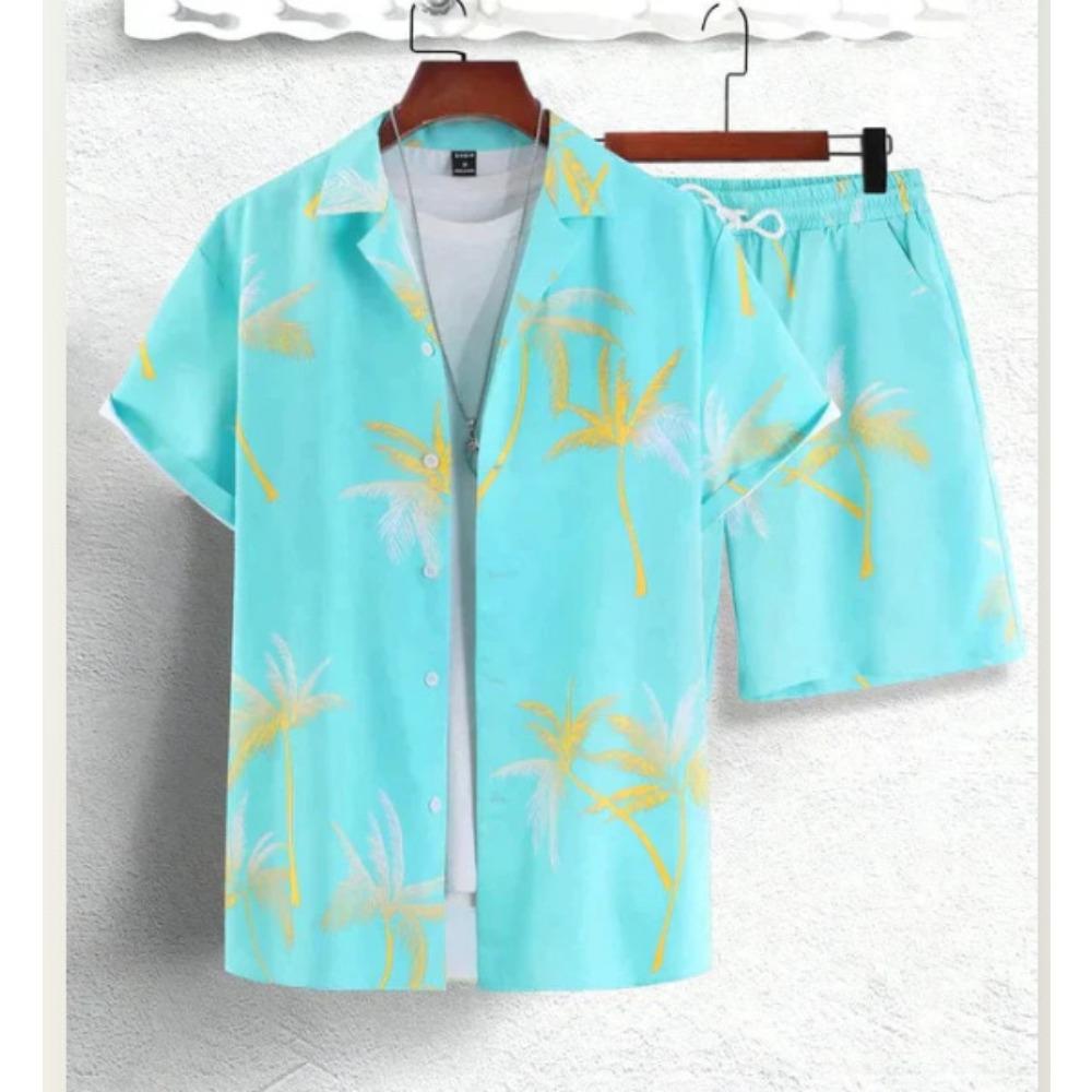 Новый мужской комплект пляжной рубашки Coconut Tree в гавайском стиле с короткими рукавами и шортами, повседневный комплект для отпуска