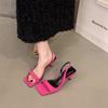 New Style Female Sandal Square Toe Low-Heeled Shoes with Strap Summer Girls Stiletto Low-heeled Velvet High Comfort Heels Shoes