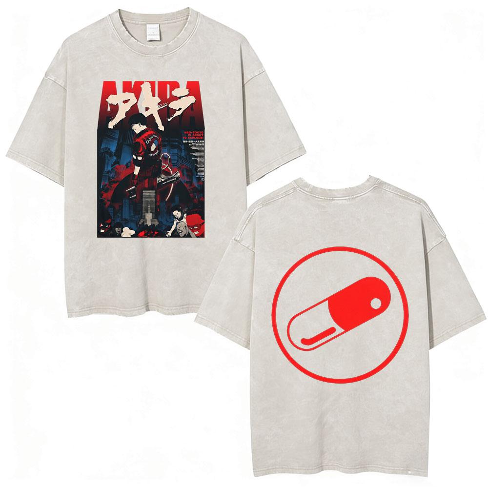 Anime Akira Vintage Washed T Shirts 90s Japanese Manga Shotaro Kaneda Tshirt Men Women Clothing Oversized Tshirts Streetwear