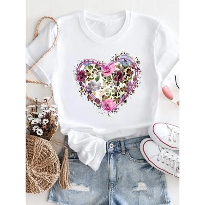 Женская футболка, летняя, с коротким рукавом и круглым вырезом, модная, повседневная, с цветочным принтом 3D, белая, топ 2024 года, новинка, одежда больших размеров