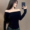 Pure Sexy Long-sleeved Top for Women In Autumn New Korean Style Slim-shoulder Slim T-shirt for Women