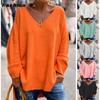 Autumn Spring Women's Solid Color V-neck Long-sleeved Loose Casual Comfortable T-shirt Tops