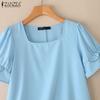 ZANZEA Women Casual Square Collar Loose Summer Short Sleeve Plain Blouse