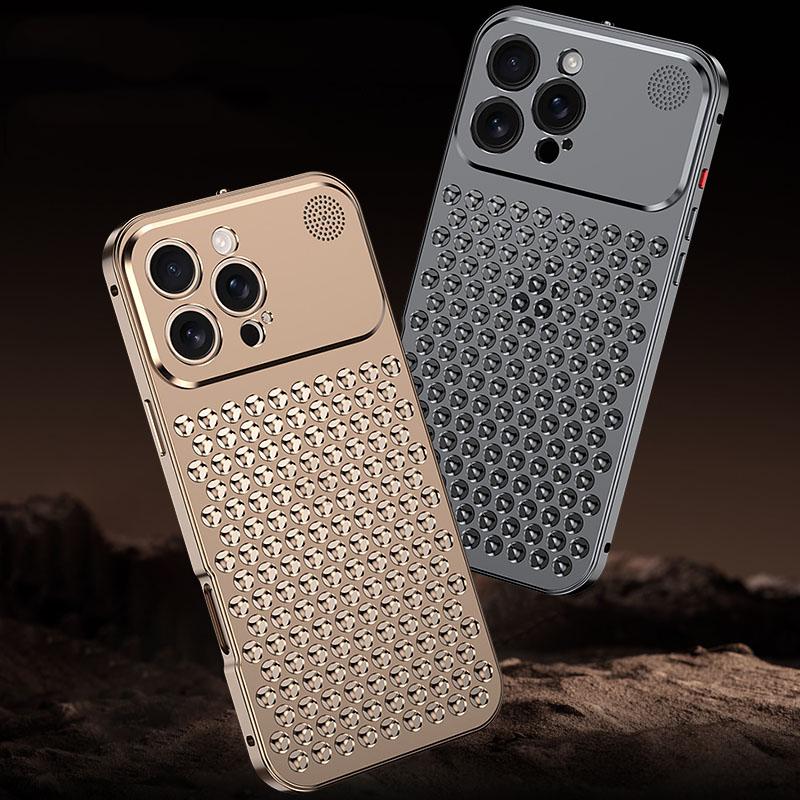 Роскошный чехол из алюминиевого сплава с полой сеткой для iPhone 16 Pro Max 15 Plus 14 Pro 13 12, рассеивающий тепло, ударопрочный, тонкий чехол для телефона