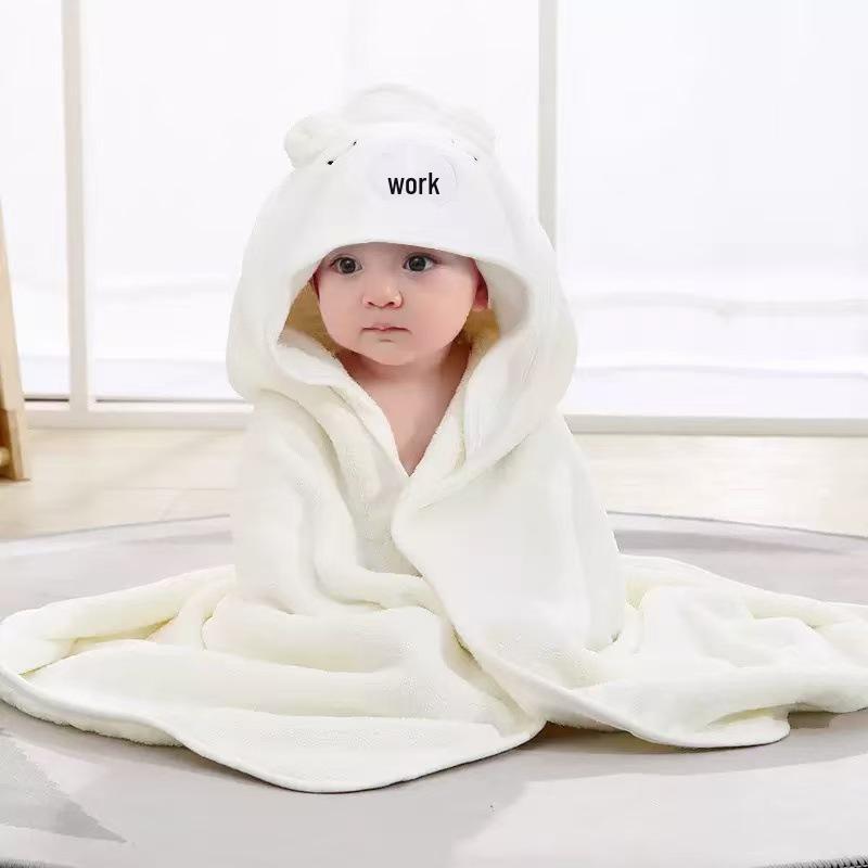 Детский быстросохнущий халат-пончо из кораллового флиса с капюшоном