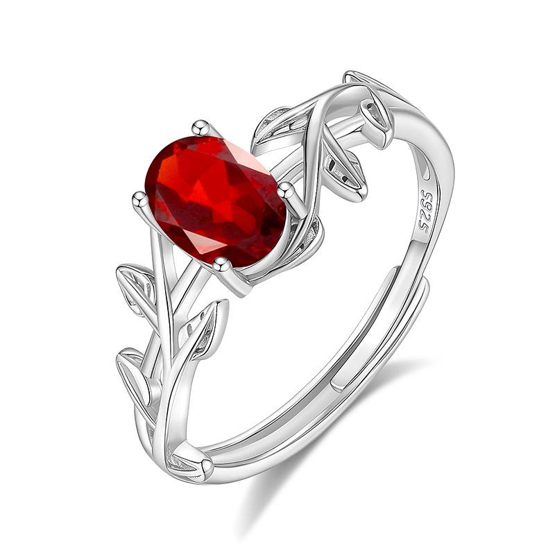 S925 Sterling Silver Natural Crystal Stone Leaf Four-claw Ring Fashion Light Luxury High-end Personality Ring