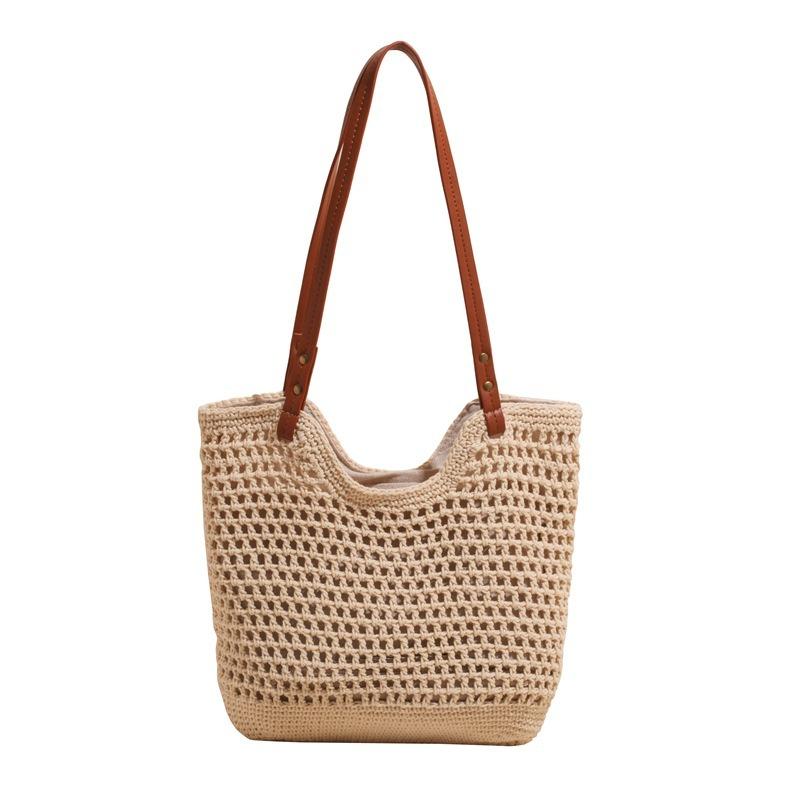 Hollow Woven Bag Women's Summer Leisure Lazy Wind Large Capacity Tote Bag Seaside Vacation Shoulder Beach Bag
