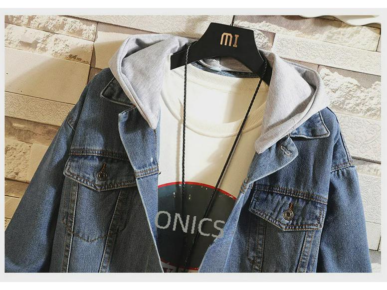 Мужская модная корейская хип-хоп джинсовая куртка - свободная, универсальная, с капюшоном