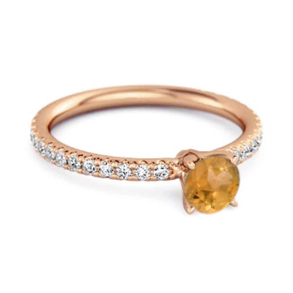 Citrine Round Soliatire Ring - 925 Sterling Silver Rose Gold Vermeil