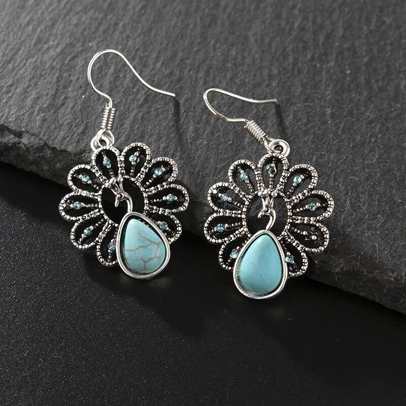 Висячие серьги в стиле бохо для женщин, винтажные серьги-капли с селенитом и бирюзой, этнический ретро-кулон, крючок для ушей, пляжная вечеринка, ювелирные изделия, подарок