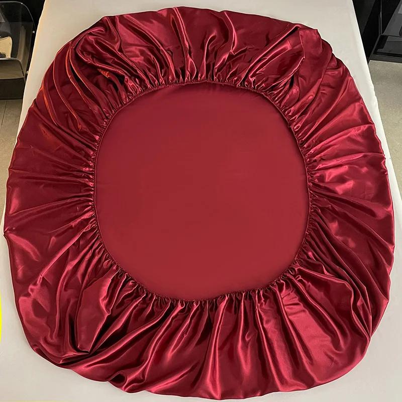 1 шт. Сатин Эластичная Натяжная Простыня Однотонный Чехол на Матрас для Односпальной Двуспальной Двуспальной Кровати King Queen Full Twin Простыня Сатин Постельное Белье