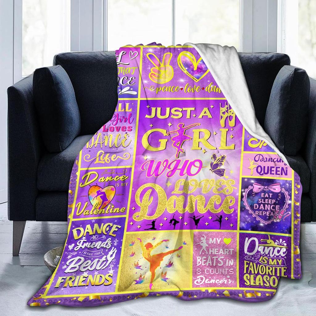 Dance Blanket Gifts for Girls, Super Soft Cute Purple Ballet Dancer Gifts Blanket for Dance Lovers Teen Girls Women Teacher, Warm Cozy Fun Plush