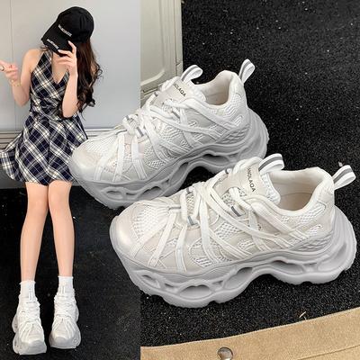 Маленькие кроссовки на толстой подошве, женские, весенние, новые, сетчатые, дышащие, универсальные, увеличивающие рост, повседневные спортивные туфли