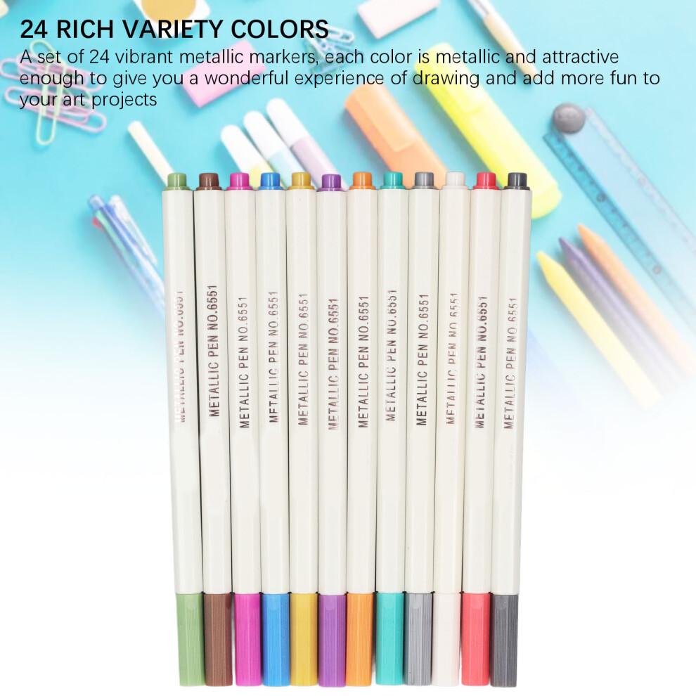 24Pcs Metallic Marker Pens 24 Colors for Art, Scrapbooking, Crafting