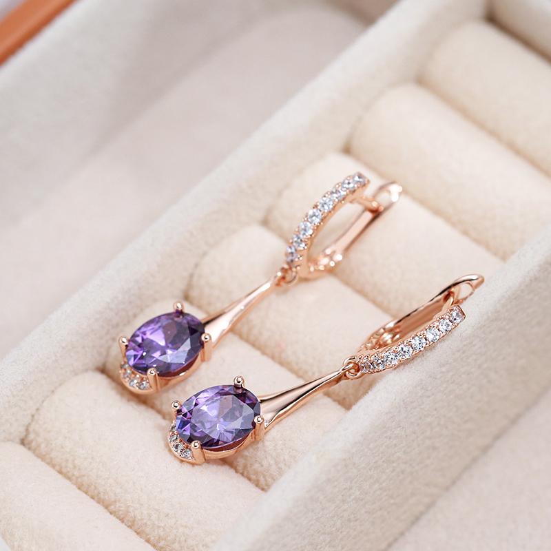 Длинные серьги-подвески с английской пряжкой и фиолетовыми кристаллами из циркона для женщин, модные висячие украшения для ушей
