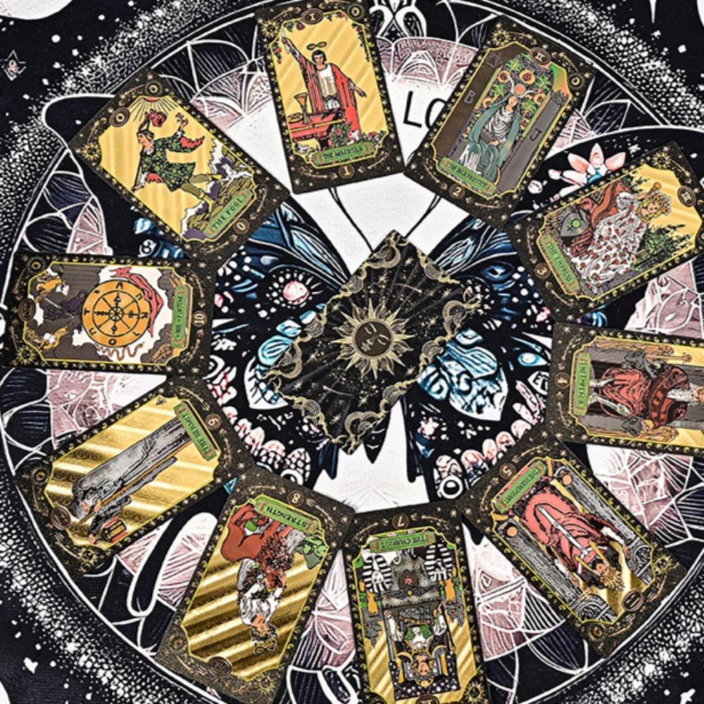 Черная позолоченная колода мистических карт Таро, инструмент для гадания с роскошной отделкой 12*7 см 78 шт. водонепроницаемых карт на основе системы Райдера